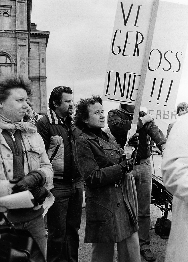 Demonstranter under storkonflikten 1980.